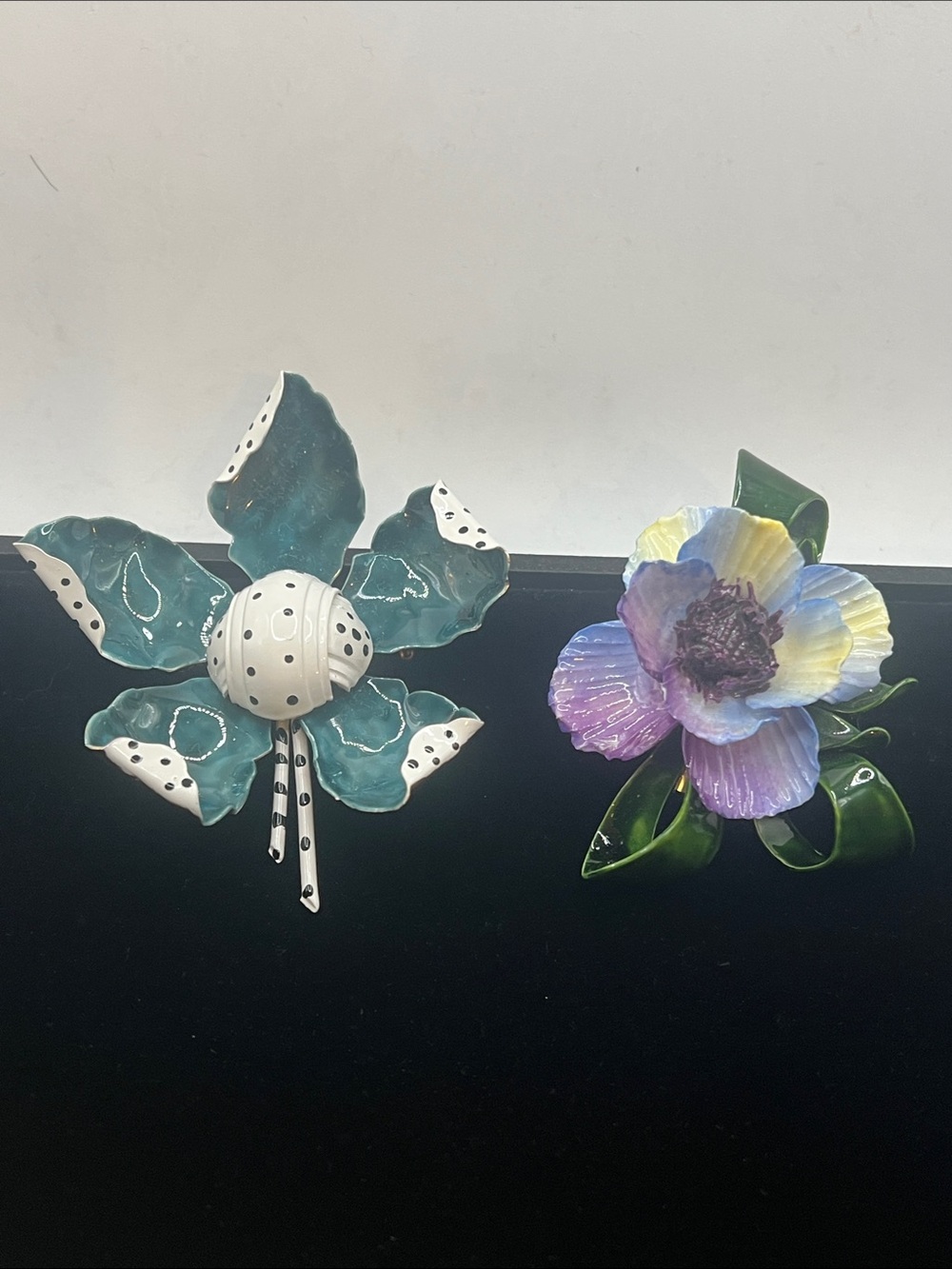 Original by Robert enamel flower brooches  set of 2
